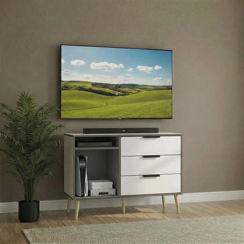 Hong Kong TV Unit - 95cm - with Wooden Legs - White
