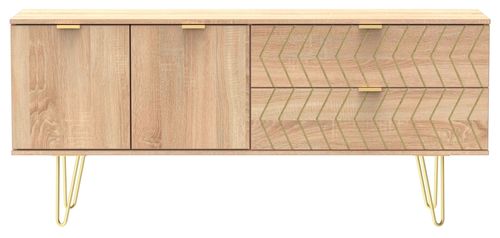 Jigsaw Oak Effect 145cm TV Unit with Gold Hairpin Legs