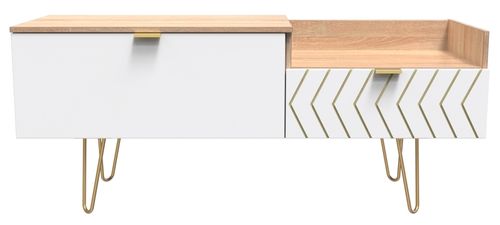 Jigsaw White and Oak Effect 130cm TV Unit with Gold Hairpin Legs
