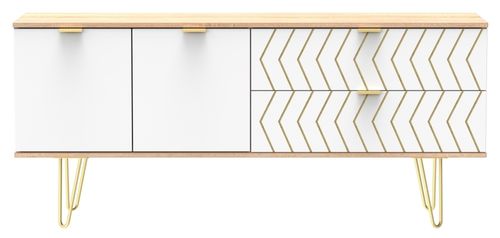 Jigsaw White and Oak Effect 145cm TV Unit with Gold Hairpin Legs