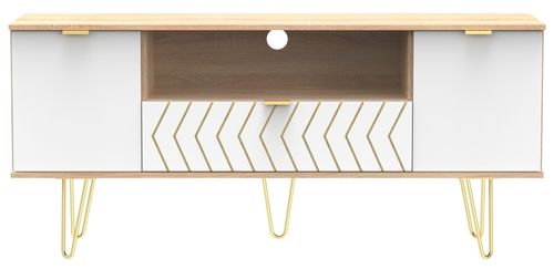 Jigsaw White and Oak Effect 65cm TV Unit with Gold Hairpin Legs