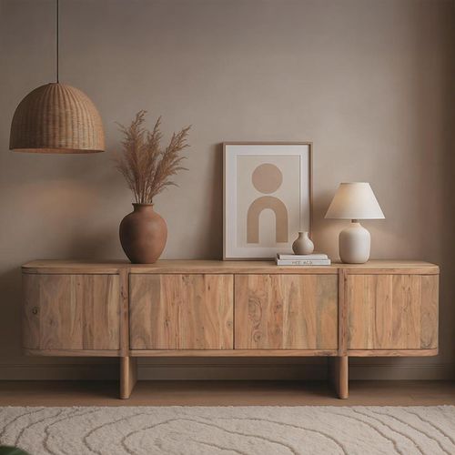 Kenzie Storage Large TV Unit - 4 Door - Natural Acacia Wood