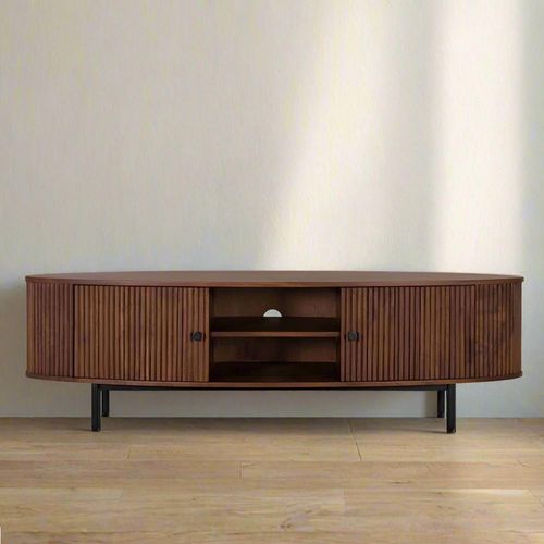 Paloma TV Unit - Fluted Acacia Wood - Curved - 2 Door - Large