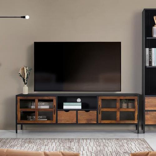 Rieti TV Unit - Industrial Style - Mango Wood - Storage - Large - 2 Door