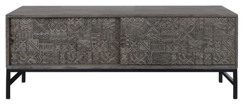 Sahara Black Washed Carved Mango Wood TV Unit With Sliding Door