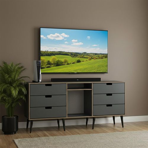 Shanghai TV Unit - 150cm - Black Wooden Legs - Graphite