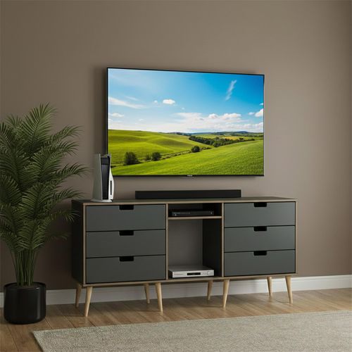 Shanghai TV Unit - 150cm - Natural Wooden Legs - Graphite