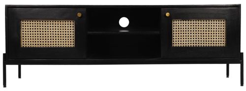 Tapola Black Wood and Rattan 145cm TV Unit