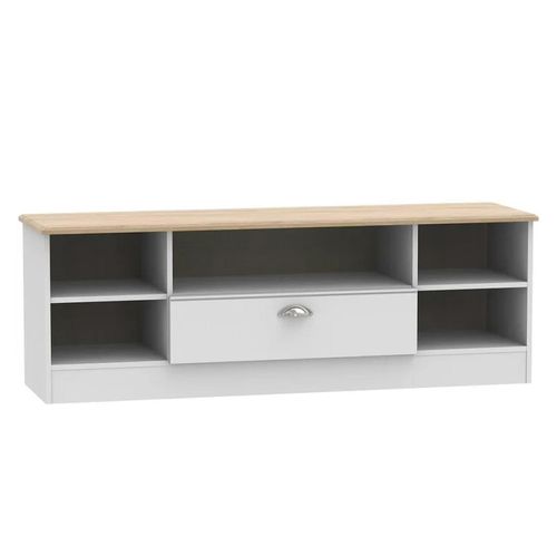 Victoria TV Unit - 145cm - Wide - Grey and Riviera Oak
