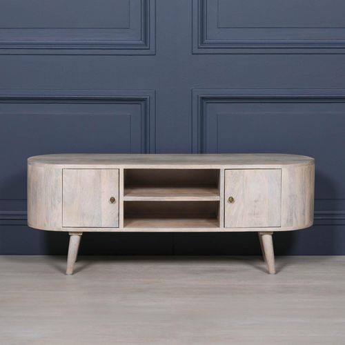 Washed Mango Wood TV Unit - Curved - 2 Door