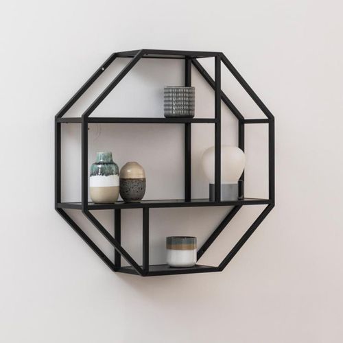 Seaford Wall Rack - Octagonal - Black Melamine and Metal
