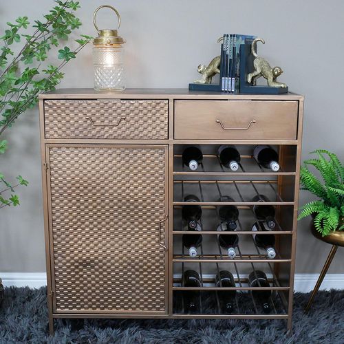 Bar Cabinet - Copper Metal - 1 Door - 2 Drawer