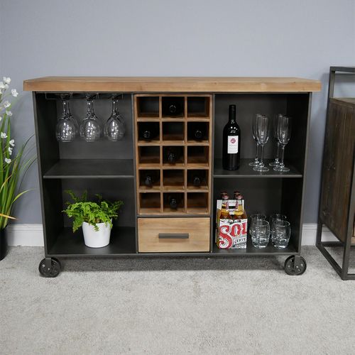 Wine Cabinet - Fir Wood and Metal - 1 Drawer