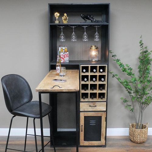 Bar Cabinet - Mango Wood and Black Metal - Large