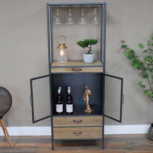 Wine Cabinet - Wood and Metal - 2 Door - 2 Drawer