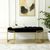 Black Velvet Fabric and Gold Metal Oval Hall Bench