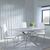 Clearance - Chopstick Grey Glass and Chrome Metal Dining Set - Metro White Leather Chairs with Chrome Legs