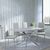 Clearance - Chopstick Grey Glass and Chrome Metal Dining Set - Lido Sand Fabric Chairs with Chrome Legs