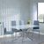 Clearance - Chopstick White Glass and Chrome Metal Dining Set - Lido Blue Fabric Chairs with Chrome Legs