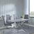 Clearance - Chopstick Grey Glass and Chrome Metal Dining Set - Jamison Grey Faux Leather Dining Chair