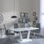 Athos White Glass Dining Set - Jamison Grey Faux Leather Dining Chair