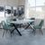 Ezra Grey Dining Set with Cross Legs - Darwin Green Fabric Dining Chair