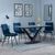 Maldon Grey Ceramic Dining Set - Corona Blue Fabric Dining Chair