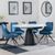 Carrara White Ceramic 4 Seater Round Extending Dining Set - 4 Arctic Blue Velvet Fabric Swivel Dining Chair