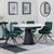 Carrara White Ceramic 4 Seater Round Extending Dining Set - 4 Arctic Green Velvet Fabric Swivel Dining Chair