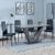 Camilla Grey Ceramic 4 Seater Dining Set - 4 Metro Black Leather Dining Chair with Black Legs