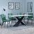 Merlin White Ceramic Dining Set - Corona Green Fabric Dining Chair