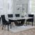 Madrid White Marble Dining Set - Knocker Back Black Velvet Fabric Dining Chair with Black Wooden Legs