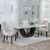 Madrid White Marble Dining Set - Knocker Back Champagne Velvet Fabric Dining Chair with Black Wooden Legs