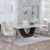 Madrid White Marble Dining Set - Knocker Back Champagne Velvet Fabric Dining Chair with Chrome Legs
