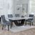 Madrid White Marble Dining Set - Knocker Back Grey Velvet Fabric Dining Chair with Black Wooden Legs