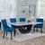 Madrid White Marble Dining Set - Lion Knocker Back Blue Velvet Fabric Dining Chair with Black Wooden Legs
