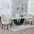 Madrid White Marble Dining Set - Lion Knocker Back Champagne Velvet Fabric Dining Chair with Black Wooden Legs