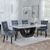 Madrid White Marble Dining Set - Lion Knocker Back Grey Velvet Fabric Dining Chair with Black Wooden Legs
