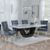 Madrid White Marble Dining Set - Lion Knocker Back Grey Velvet Fabric Dining Chair with Chrome Legs