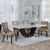 Madrid White Marble Dining Set - Paris Taupe Leather Dining Chair with Brown Legs