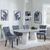 Milan White Marble Dining Set - Knocker Back Grey Velvet Fabric Dining Chair with Black Wooden Legs