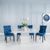 Turin White Marble Square Dining Set - Blue Fabric Lion Head Ring Back Dining Chair with Black Legs