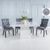 Turin White Marble Square Dining Set - Grey Fabric Lion Head Ring Back Dining Chair with Black Legs