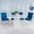Turin White Marble Square Dining Set - Blue Fabric Lion Head Ring Back Dining Chair with Chrome Legs