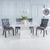 Turin White Marble Square Dining Set - Grey Fabric Knocker Back Dining Chair with Black Legs