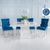Turin White Marble Square Dining Set - Blue Fabric Knocker Back Dining Chair with Chrome Legs