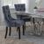Lion Knocker Back Grey Velvet Fabric Dining Chair with Black Wooden Legs