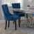 Lion Knocker Back Blue Velvet Fabric Dining Chair with Black Wooden Legs
