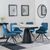 Carrara Grey Ceramic 4 Seater Round Extending Dining Set - 4 Arctic Blue Velvet Fabric Swivel Dining Chair