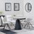 Carrara Grey Ceramic 4 Seater Round Extending Dining Set - 4 Boden Cream Fabric Swivel Dining Chair